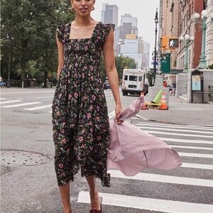 Hill House Floral Black Maxi Dress NWT